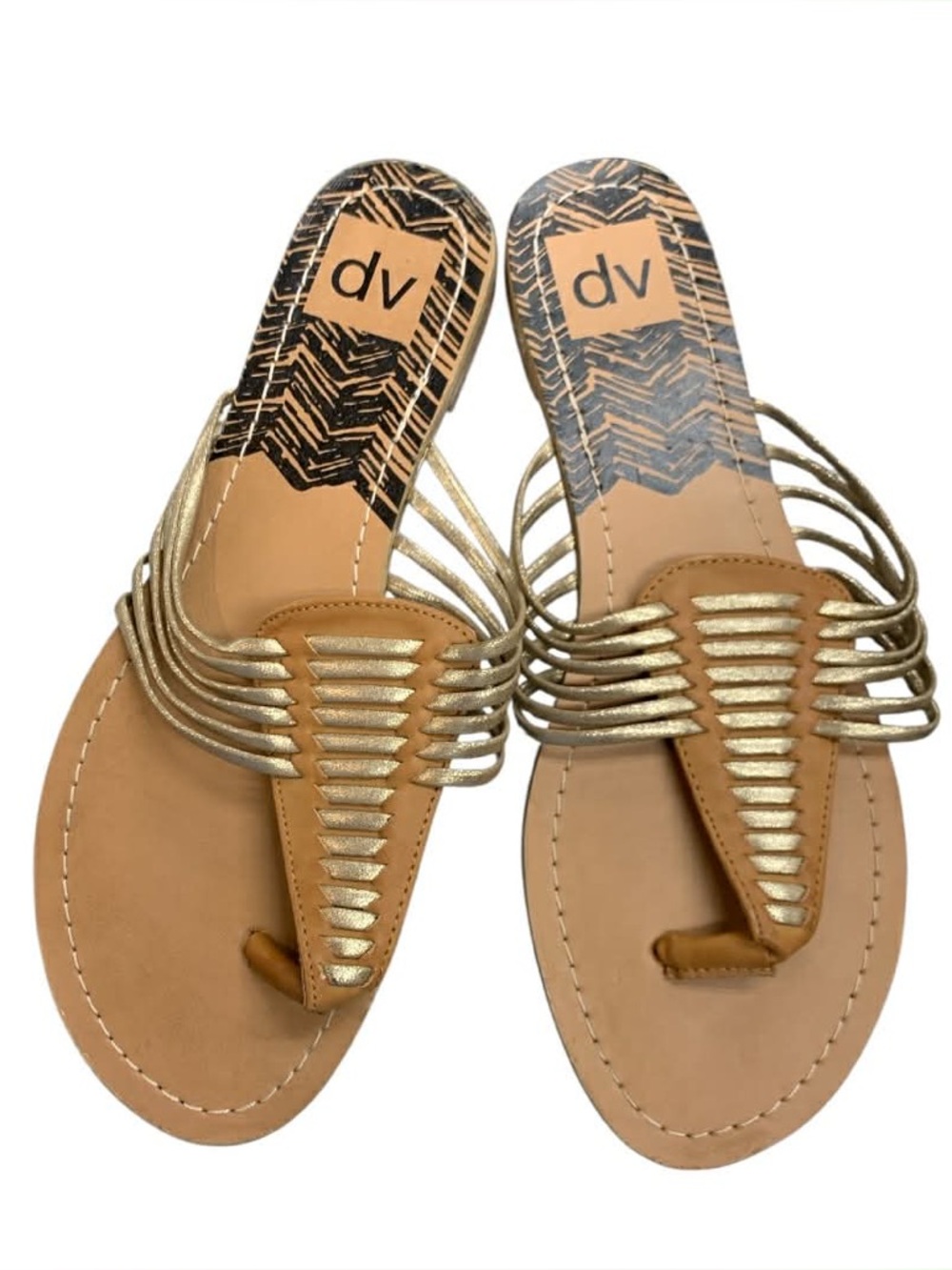 DV by Dolce Vita Gold Metallic Multi-Strap Toe-Post Sandals S8